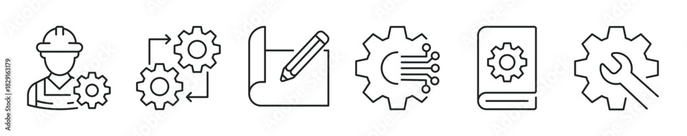 Naklejka premium Engineering thin line icon set. Web minimal editable stroke icons