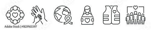 Charity thin line icon set. Web minimal editable stroke icons