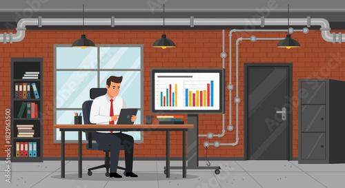 Analyzing business performance: a businessman working with data and technology