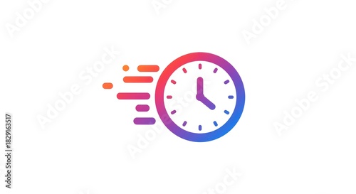 Colorful Clock Icon with Motion Lines Indicating Speed.