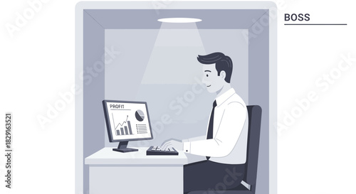 Confined Workspace: A businessman working in a restrictive office environment