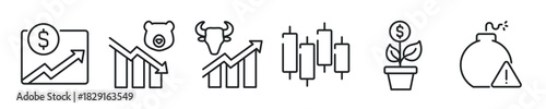 Stock market thin line icon set. Web minimal editable stroke icons