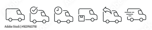 Cargo Van thin line icon set. Web minimal editable stroke icons