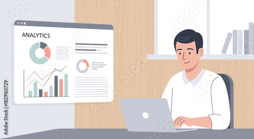 Data analyst working on statistical data analysis using charts and diagrams