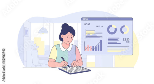 Focused professional woman analyzing business data at her desk with dedication