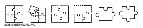 Puzzle thin line icon set. Web minimal editable stroke icons