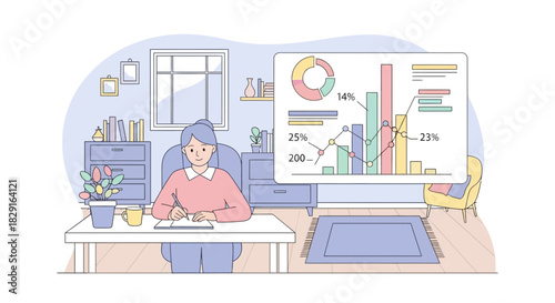 Businesswoman analyzing financial data and working remotely in her home office