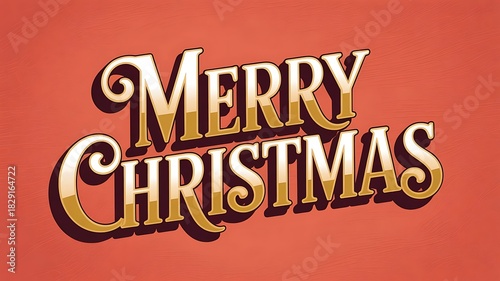 Vintage Merry Christmas Gold Typography on Coral Background – Editable Vector Text Effect