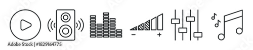 Music thin line icon set. Web minimal editable stroke icons