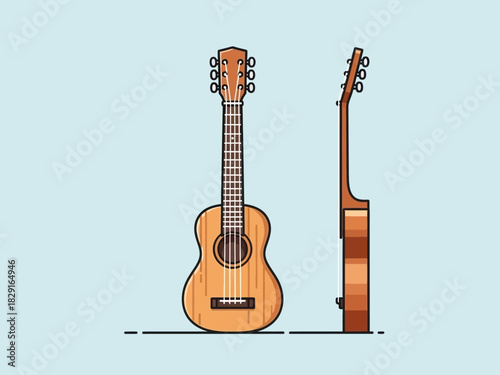 Cartoon Ukulele Illustration: Front and Side View of a Musical Instrument.