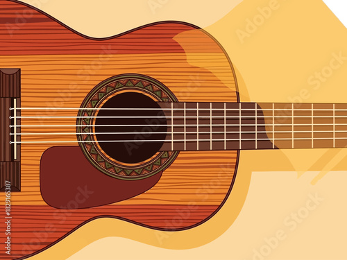Illustrated Acoustic Guitar with Wood Grain and Decorative Sound Hole.