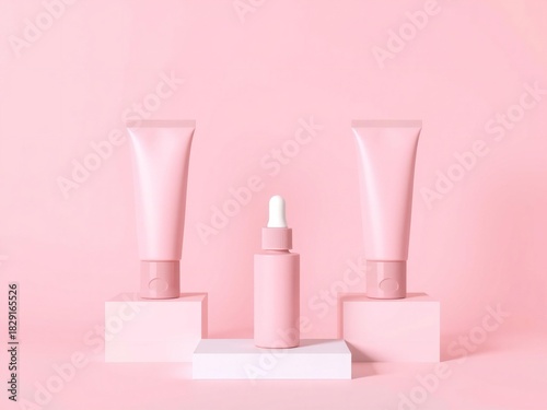 Wallpaper Mural Minimalist pink skincare products arranged on cubes for beauty advertising Torontodigital.ca