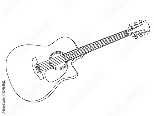 Acoustic Guitar Outline Illustration with Cutaway Design.
