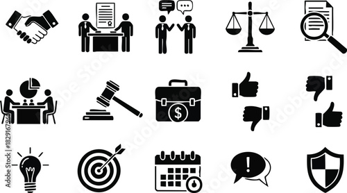 Business Agreements & Legal Processes Icons for Deal-Making, Law, and Finance