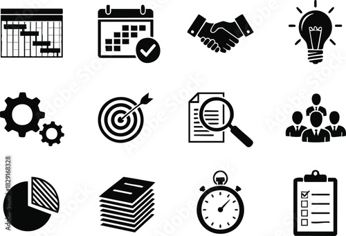 Project Management Icons Planning, Collaboration, Goals, and Progress Tracking