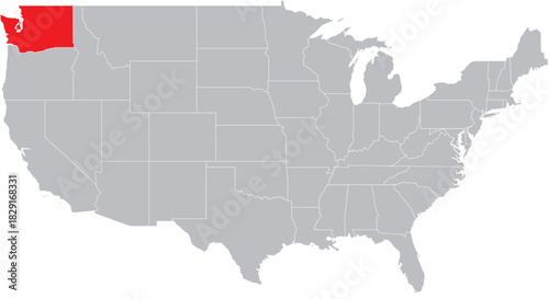 Washington State on Map of USA Editable Vector