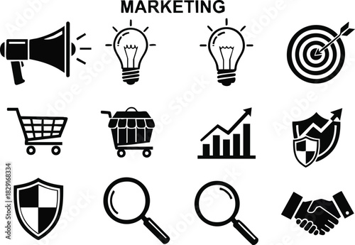 Marketing Strategy Vector Icons Set Business Promotion and Target Audience