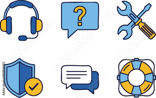 Customer Service Support Icons Help, Assistance, and Solutions