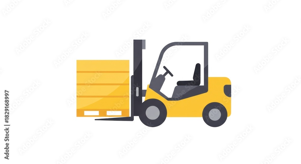 Naklejka premium Yellow Forklift Carrying Pallet of Goods in Warehouse.