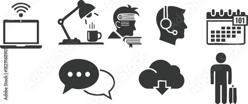 Workspace and Technology Icons Modern Black and White Design