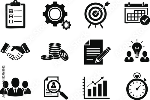 Business Task Management Icons Planning, Finance, Teamwork & Productivity Elements