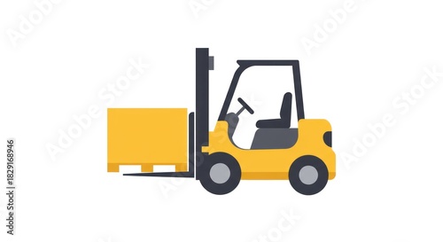 Illustration of a yellow forklift carrying a box.