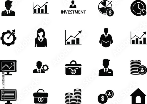 Investment Growth Financial Success & Career Management Icons