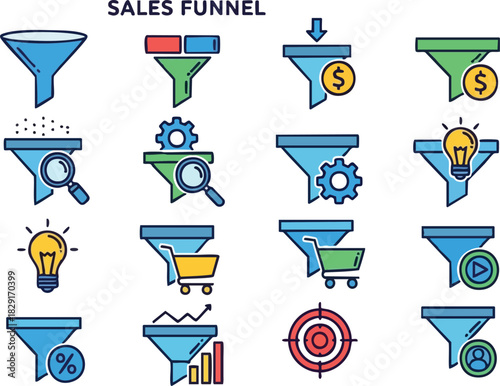 Sales Funnel Visualization Conversion Optimization Icons for Business Growth
