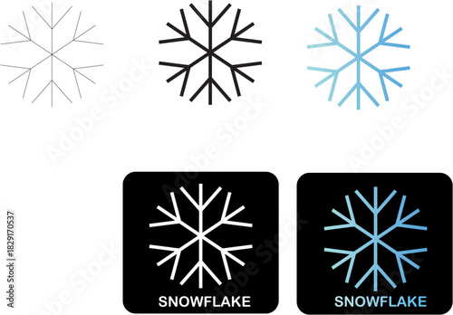 Snowflake Icon Variations in Different Styles for Winter, Cold, and Seasonal Designs