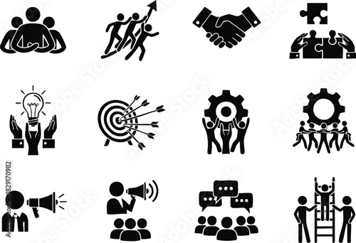 Teamwork and Collaboration Icons Achieving Goals Together