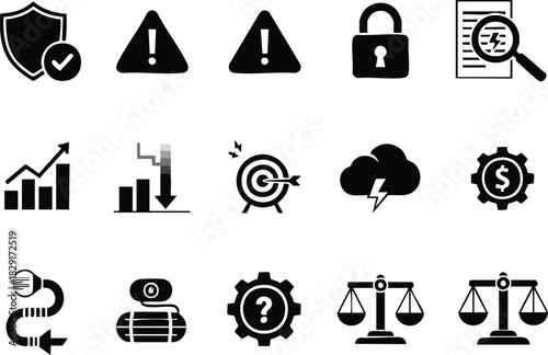 Business Risks and Solutions A Comprehensive Icon Set for Success