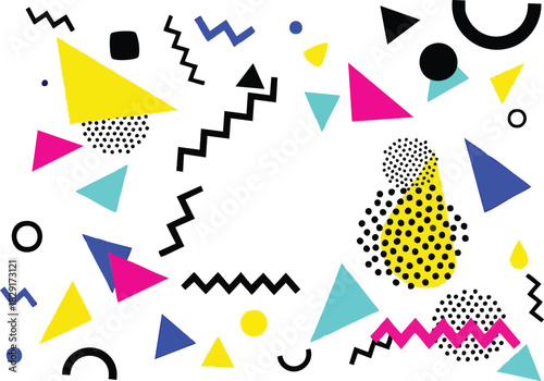 Memphis Style Geometric Pattern with Retro 80s and 90s Design Elements