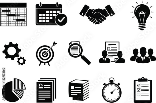 Business Management Icons Planning, Teamwork, and Goals for Success