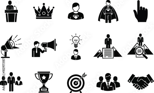 Business Leadership Success Icons Achievement, Motivation, and Corporate Growth