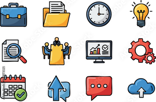 Business and Project Management Icons Office Essentials for Planning and Productivity