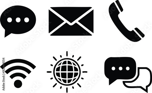 Communication Icons Set Email, Phone, WiFi, and Globe