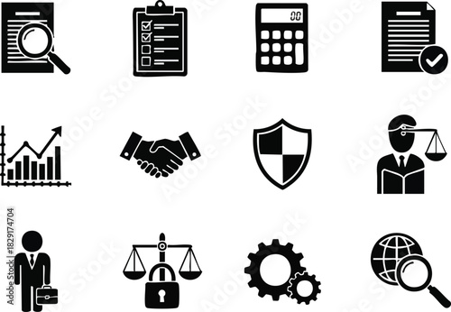 Financial and Legal Compliance Icons for Business