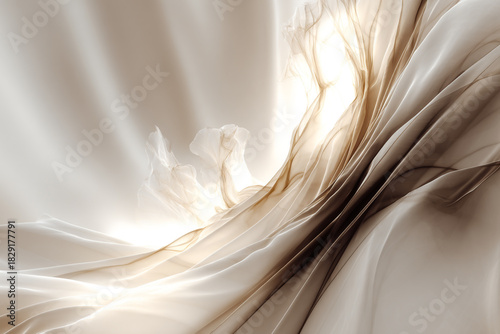 Ethereal fabric folds illuminated by soft light create a graceful flowing abstract design