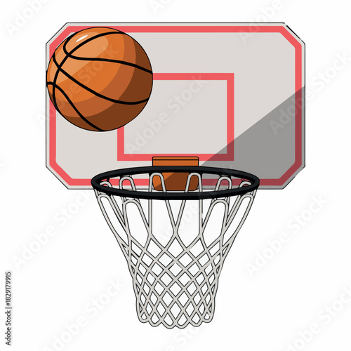 Basketball graphic illustration of ball going through hoop for sports design and recreational activity use