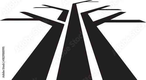 Abstract illustration of road with tree silhouettes on transparent background
