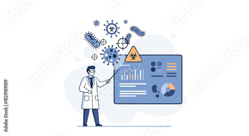 Scientist Analyzing Virus Data on a Screen Exploring Biohazard Prevention Measures