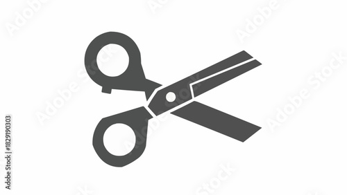 Simple dark grey icon of open scissors on a white background, symbolizing cutting or crafting.