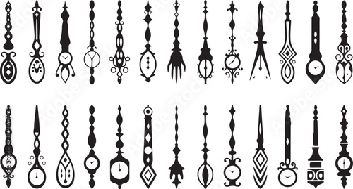 Antique watches vintage hand clocks black ornaments retro time measuring collection set