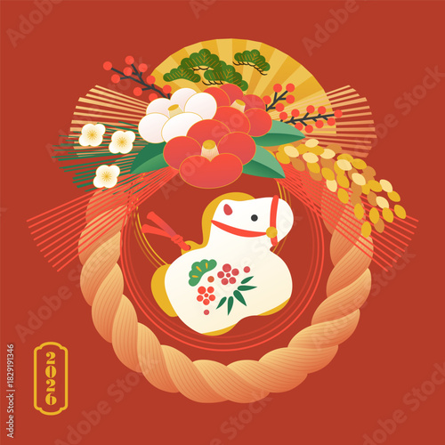 午年の正月飾りの和風イラスト