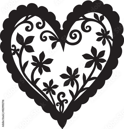 floral heart with floral ornament ‍silhouette