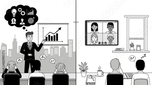 Boredom during presentation or video call, lack of engagement at work
