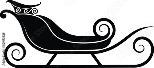 Classic black silhouette of a festive christmas sleigh