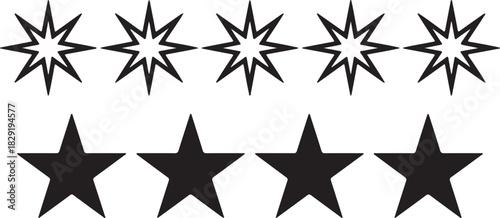 Collection of Stars Different Shapes Isolated on Transparent Background Texture