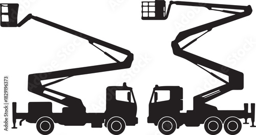 Pair of boom lift truck silhouettes with transparent background for easy use