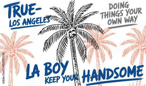 Palm tree illustration with los angeles slogan summer beach seaside vacation